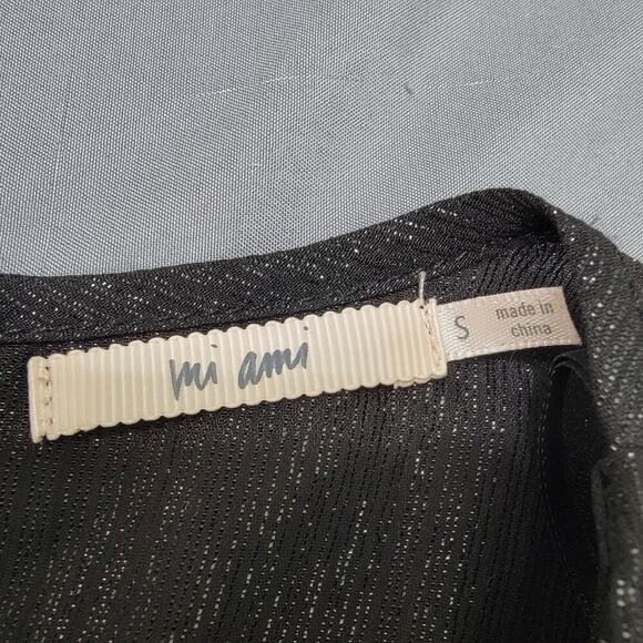 Mi Ami Black Metallic Mini Dress S Flutter Sleeve V-Neck Party - Picture 8 of 9